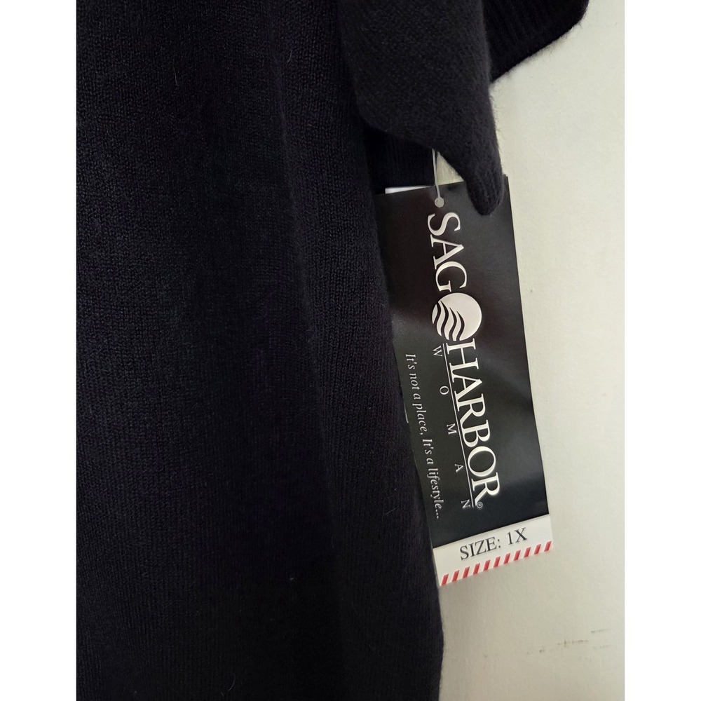SAG HARBOR WOMAN Black Short Sleeve Knit Sweater Crew Neck ~NWT~ - Picture 3 of 4